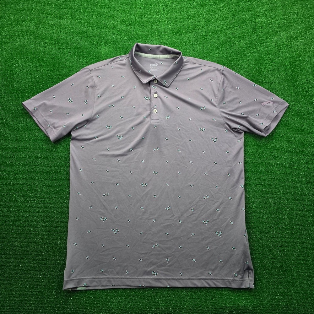 Puma MATTR Foliage Polo Shirt Mens Medium Purple Floral AOP Golf Short Sleeve